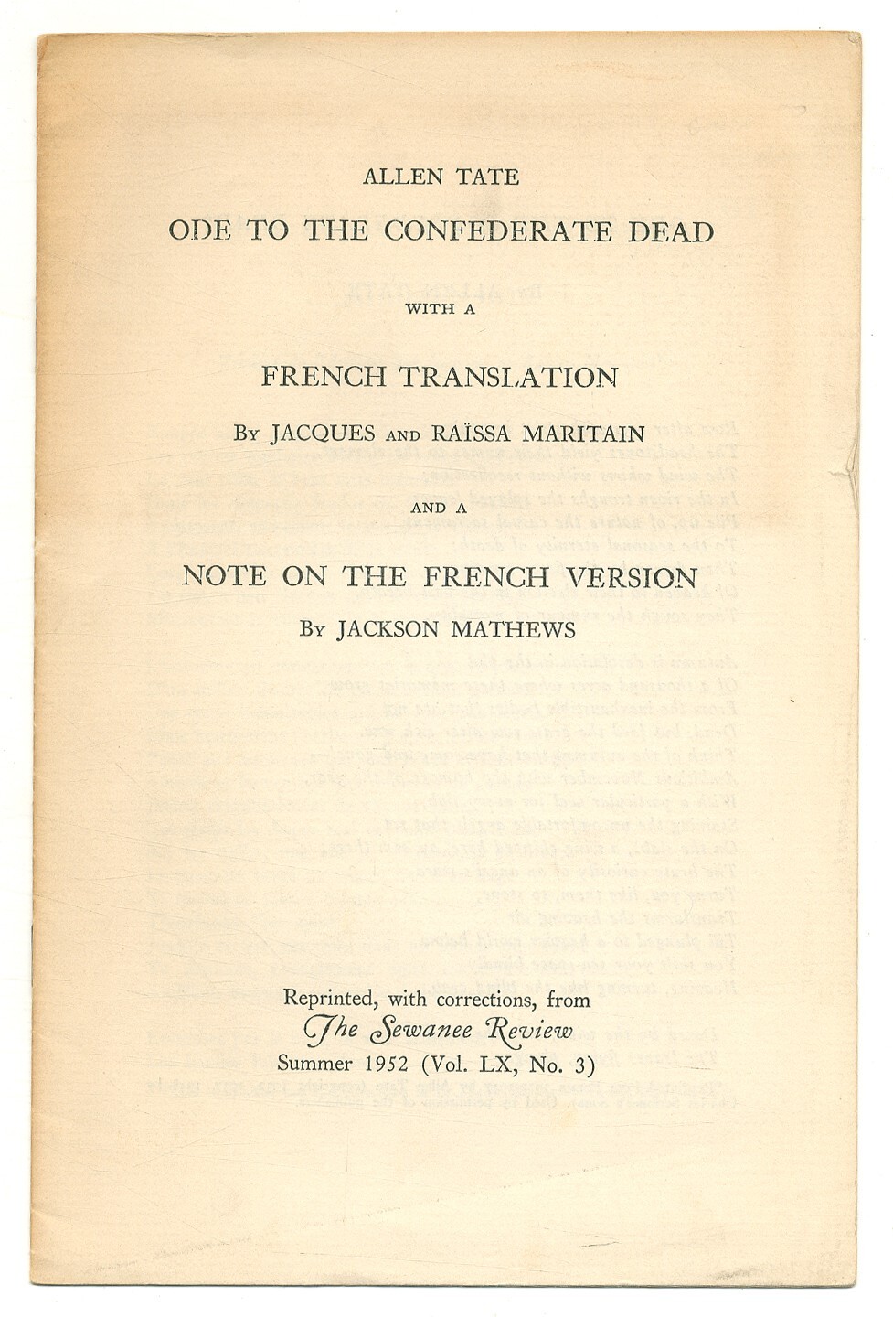 Ode to the Confederate Dead with a French Translation by Jacques and ...